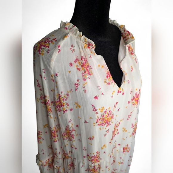 NWT Vince Camuto White Floral Ruffle Sheer Long-sleeve Lined Spring Dress XXL - Picture 3 of 11